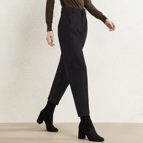 黑色毛呢裤子女秋冬2024新款哈伦裤冬季加厚休闲九分妈妈羊毛女裤商品大图