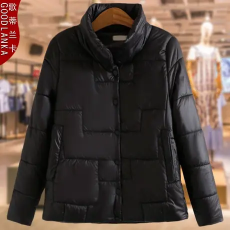 加肥加大码轻薄款黑色小棉衣女秋冬季年轻气质40岁胖妈妈立领棉服商品大图