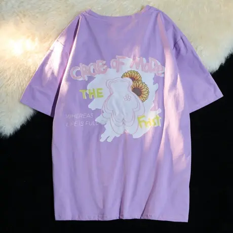 欧美高街短袖t恤潮牌女夏季纯棉宽松韩版ins设计感小众炸街上衣服商品大图