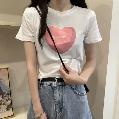 短款短袖修身印花打底衫内搭上衣女装春夏季小衫新款白色t恤ins潮图片