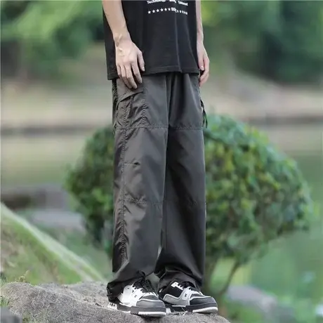 男士冰丝休闲裤夏季薄款户外直筒速干工装裤男款宽松大码冲锋裤子商品大图