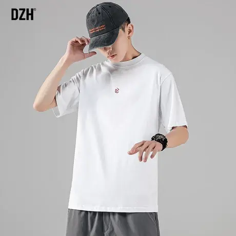 男士白色刺绣t恤男短袖潮牌超火衣服夏季男装2023新款打底白t半袖商品大图