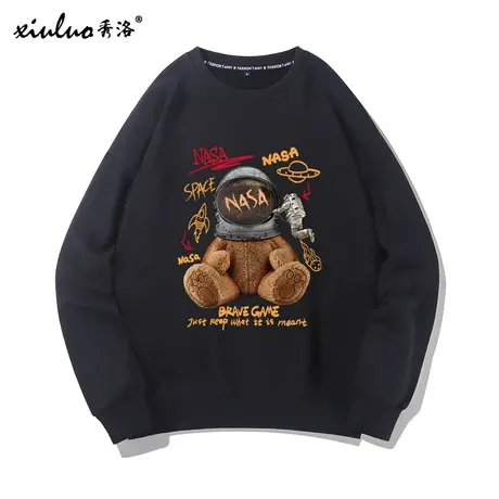 秀洛nasa旗舰店官网联名小熊卫衣男连帽宇航员冬季羊羔绒外套加绒商品大图