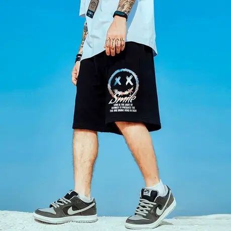 胖子五分裤潮牌嘻哈加肥加大码裤宽松篮球运动情侣国潮短裤男潮流图片