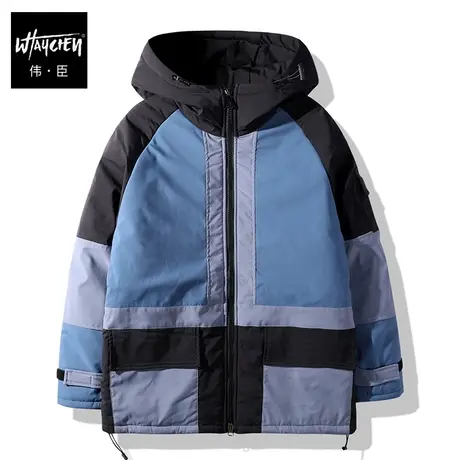 伟臣潮牌大码男装冬季男士棉衣外套胖子加肥加大连帽拼接工装棉服商品大图