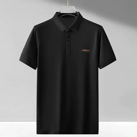 青年夏装翻领冰丝t恤男士黑色速干中年夏季新款短袖polo衫上衣潮商品大图