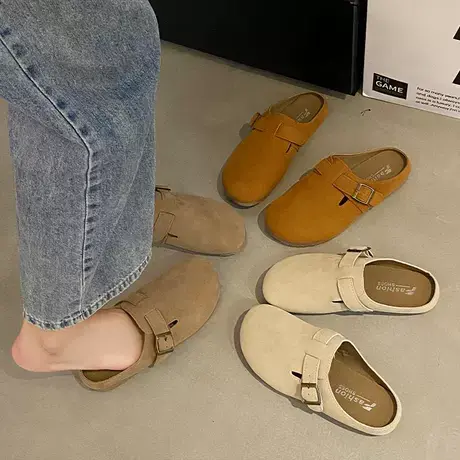 博肯鞋法式复古包头半拖鞋女外穿懒人单鞋2023春夏新款平底勃肯鞋图片