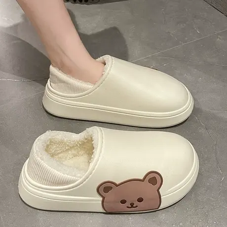 踩屎感棉拖鞋女冬季防水包跟室内家居情侣厚底防滑可爱月子棉鞋男商品大图