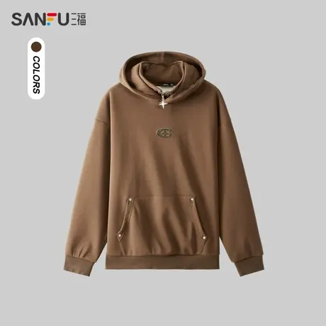 三福2023冬男士中性双层领兜帽卫衣 休闲街头潮流上衣男479670商品大图