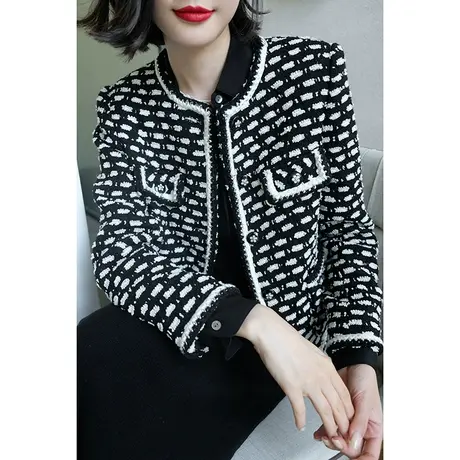 23新款名媛气质高级感小香风雪花百搭粗花呢%40羊毛女士短外套女商品大图