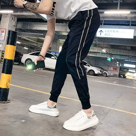 秋季男士休闲裤九分裤裤子修身潮流时尚潮牌个性学生运动条纹卫裤商品大图