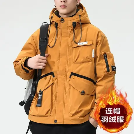设计感多口袋美式工装冲锋衣外套冬季男装加厚保暖连帽鸭绒羽绒服图片