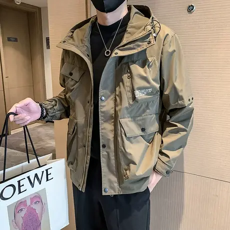美式潮牌潮流多口袋冲锋衣春秋季痞帅工装夹克高级感连帽防风外套商品大图
