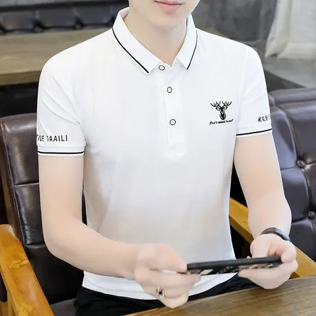 夏季翻领纯棉Polo衫男韩版修身刺绣休闲青年学生短袖T恤打底衫潮商品大图