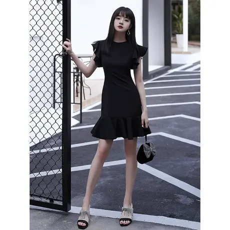 黑色宴会法式晚礼服裙女气质性感显瘦短款小礼服平时可穿小个子夏商品大图