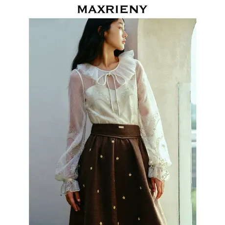 [3件8折]MAXRIENY复古华丽缎面蝴蝶结上衣24年冬高级气质感商品大图
