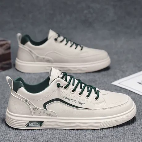 男鞋春季运动潮鞋百搭平底板鞋男士一脚蹬休闲皮鞋防水工作小白鞋图片