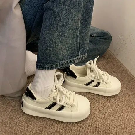 2024新款爆款春季帆布鞋女厚底百搭小白鞋小众ins潮超火运动板鞋商品大图