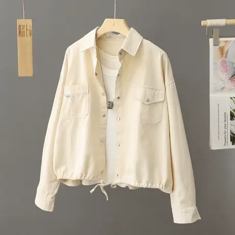 2024春装新款牛仔外套女短款韩版宽松长袖夹克衫小个子奶白色上衣图片