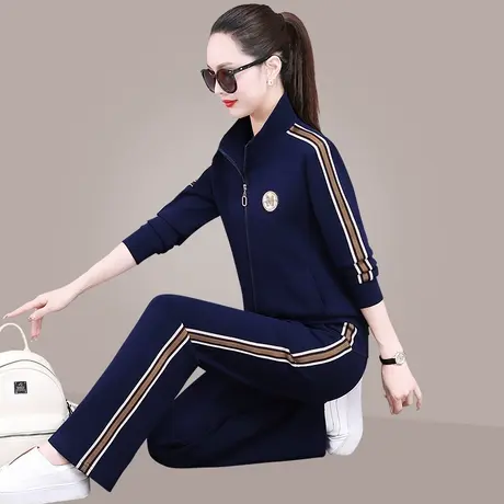 休闲运动套装女春秋2024新款时尚立领拉链卫衣外套时髦显瘦两件套商品大图