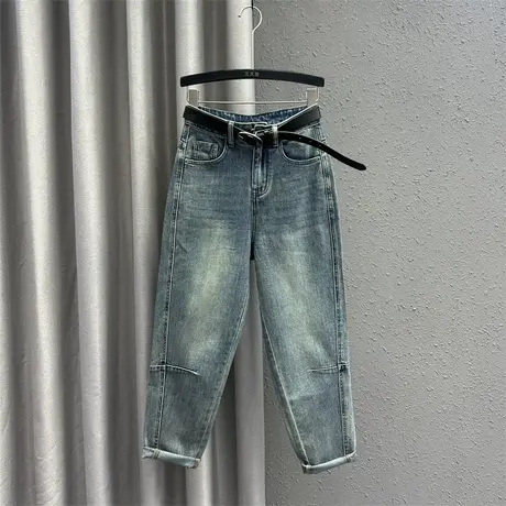 欧货洗水做旧牛仔老爹裤女2024年春季新款高腰宽松显瘦哈伦裤垮裤图片