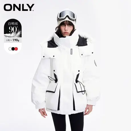 ONLY奥莱冬季90白鸭绒宽松连帽保暖口袋羽绒服女商品大图
