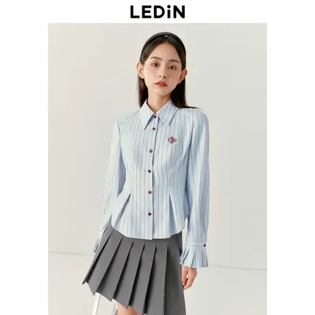 【呼呼严选专享】乐町复古学院修身衬衫女红蓝撞色条纹感内搭衬衫商品大图