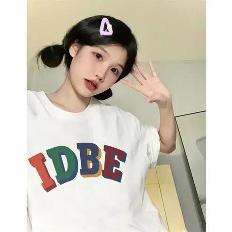 纯棉设计感小众印花字母短袖t恤女夏季新款韩版宽松半袖上衣潮牌商品大图