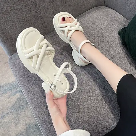 复古罗马鞋女2024年春夏新款时尚潮流百搭松糕厚底防滑凉鞋沙滩鞋商品大图