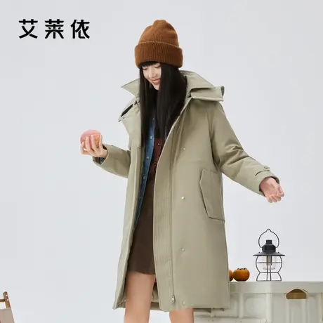 艾莱依风衣羽绒服女长款工装2022新款鹅绒可拆卸户外冬季极寒外套商品大图