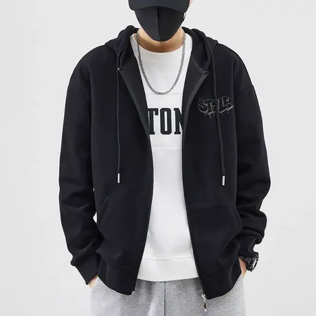 男生美式高街连帽运动外套上衣服春秋款男生高端长袖卫衣2023新款图片