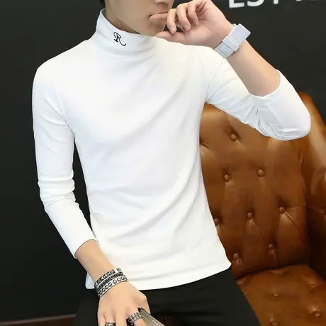 长袖t恤男士2023秋冬高领毛衣加绒修身上衣潮流卫衣百搭打底衫男商品大图