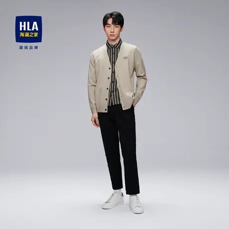 HLA/海澜之家2023假两件双领针织衫休闲刺绣款柔软亲肤保暖开衫男图片