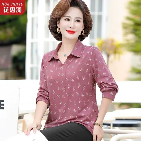 妈妈衬衫女长袖中年女装秋装衬衣春秋翻领上衣中袖中老年薄款小衫商品大图