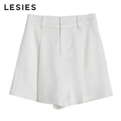 蓝色倾情春秋季女装新款 线下专柜 白色光感面料中腰轻职风短裤子商品大图