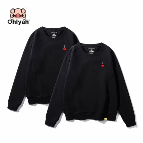 Ohlyah情侣装卫衣潮牌圆领加绒加厚卫衣长袖男女爱心图案印花上衣商品大图