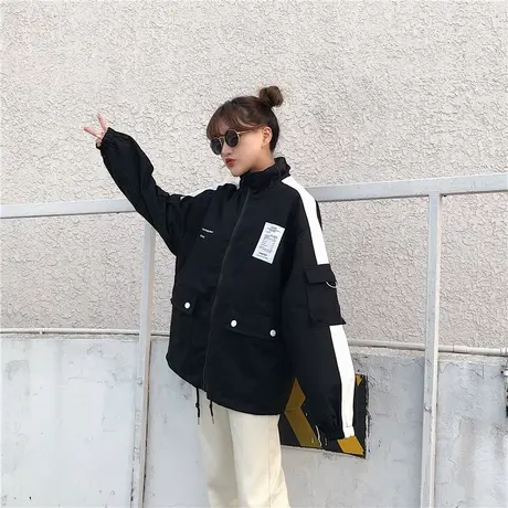 工装外套女春秋2021新款ins暗黑系复古宽松韩版百搭学生夹克上衣商品大图
