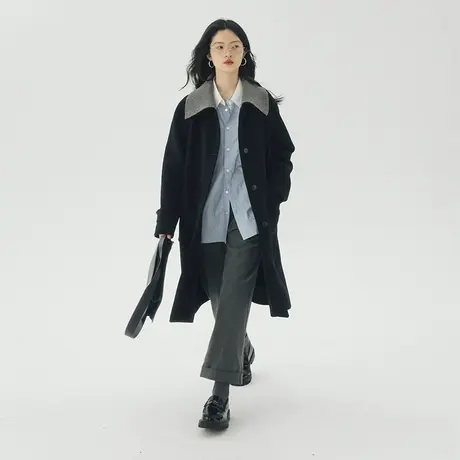 omont蛋挞家 羊毛大衣外套女2023年秋冬新款高级感中长款毛呢外套商品大图