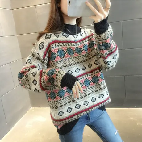 半高领复古毛衣女冬季2023年新款韩版加厚针织衫洋气打底衫上衣图片