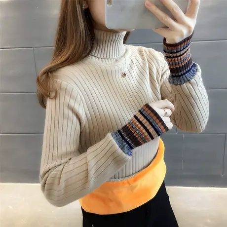 毛衣2023新款秋冬季秋款秋装女士高领加绒加厚女装宽松外穿打底衫商品大图