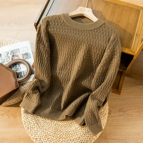 享永子套头羊毛针织衫女纯色复古毛衣打底衫宽松显瘦秋冬2022新款图片