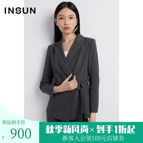 恩裳2023早春新品时尚褶皱收腰设计轻商务条纹西装短外套商品大图