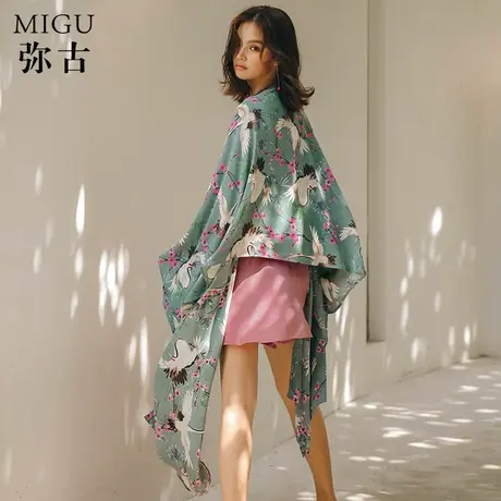 弥古仙鹤和风防晒开衫薄款日式女夏季中长款外套雪纺和服披肩上衣图片