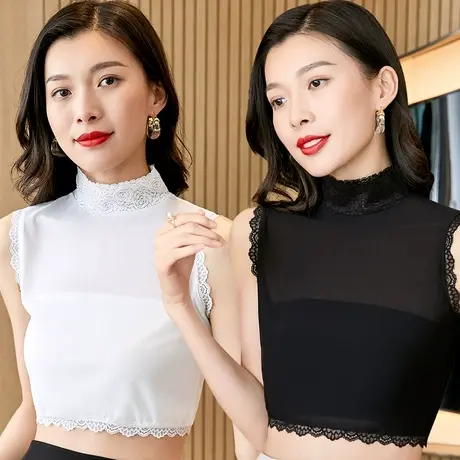 秋季新款精致内搭蕾丝钩花单层娃娃领性感镂空小衫美体网纱上衣潮图片