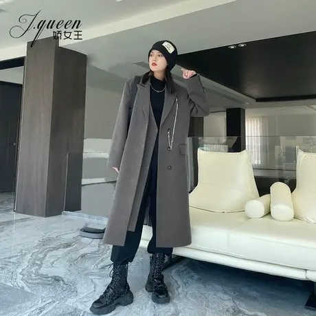 长款西装外套女秋冬加厚加棉新款宽松高级感英伦风中长款休闲大衣图片