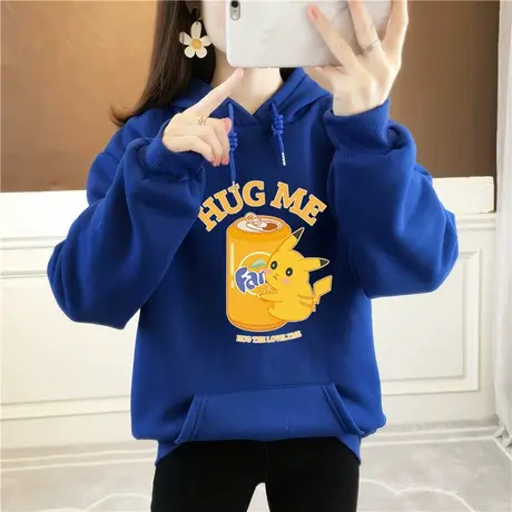 卡通可爱学院青春袋鼠袋加绒加厚百搭潮卫衣女休闲宽松情侣装连帽商品大图