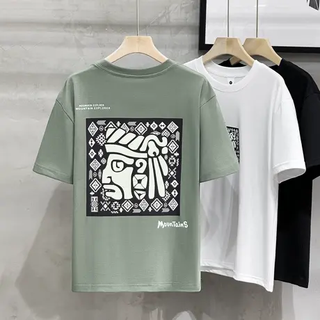 t恤男夏季日系宽松扑克牌印花体恤冰丝薄款新款休闲短袖潮流ins商品大图