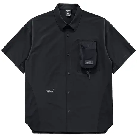 VIP夏季机能短袖衬衫男薄款冰丝垂感拼接衬衣简约百搭上衣ins潮牌图片