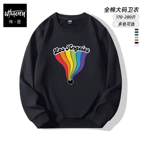 伟臣潮牌大码男装冬季加绒加厚圆领卫衣胖子百搭加肥加大银狐绒男商品大图