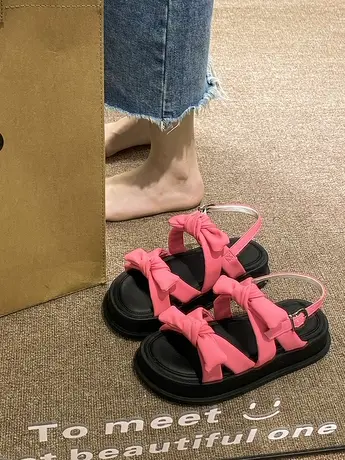 蝴蝶结凉鞋女外穿2023夏季新款时尚仙女风厚底防滑高级感松糕凉鞋商品大图